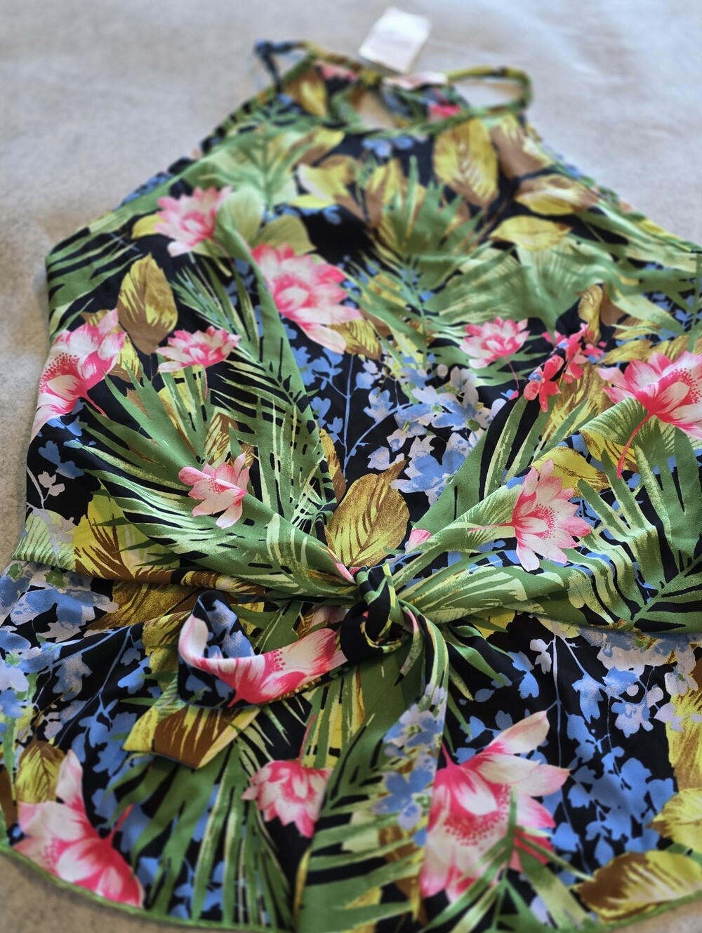Tropical Tie-Front Women’s Top - Pink & Green Floral Size L